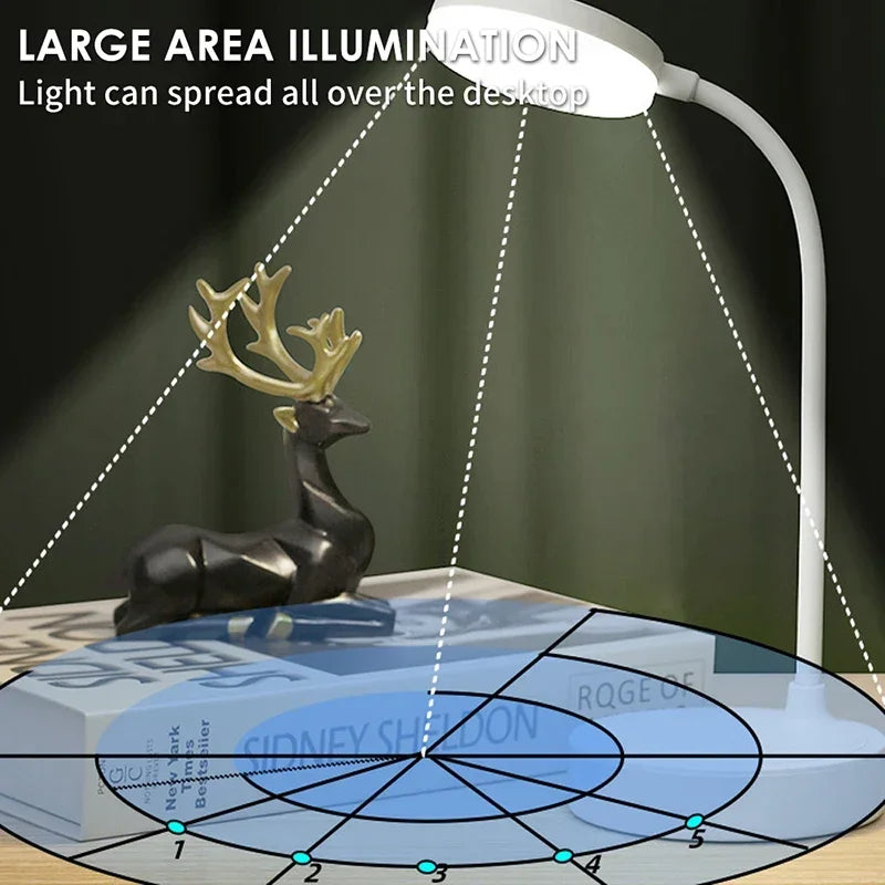 Lámpara de escritorio LED flexible con atenuador de 3 niveles, alimentada por USB, cuidado de los ojos, luz blanca cálida, perfecta para el hogar, la oficina, la lectura, el estudio