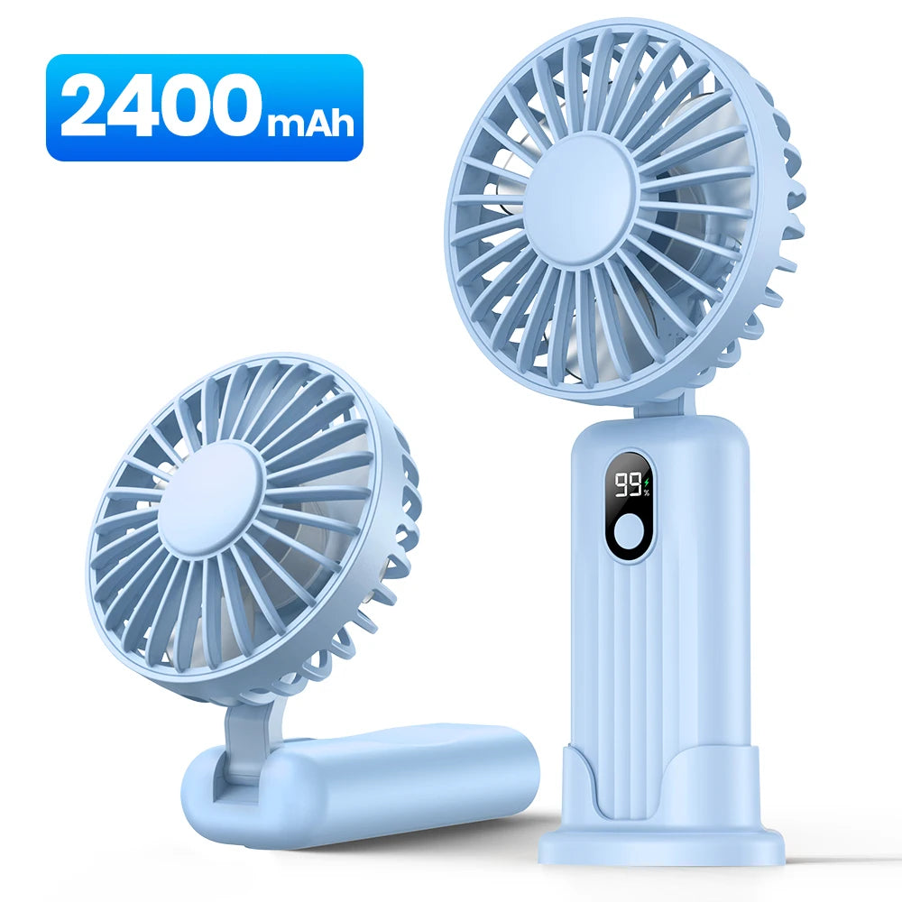 Mini ventilador portátil TOPK, ventilador de cuello de mano recargable por USB de 2400mAh, ventilador eléctrico Personal 3 en 1, ventiladores de pie para habitación, Camping, plegable