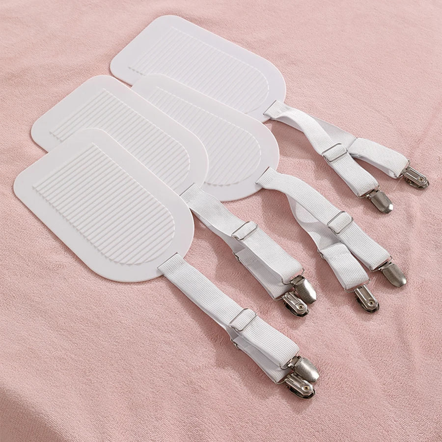 Clips para Sábanas, Juego de 4 Correas Ajustables para Sujetar Sábanas, Clips Elásticos para Ropa de Cama, Sujetadores para el Hogar y Hoteles
