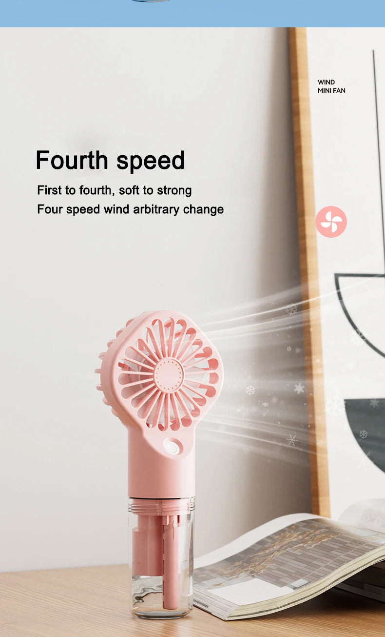 Ventilador de pulverización portátil de mano, ventilador de niebla de pulverización de agua, miniventilador de dormitorio de estudiantes, suministros de verano, herramientas de refrigeración, ventilador pequeño para exte