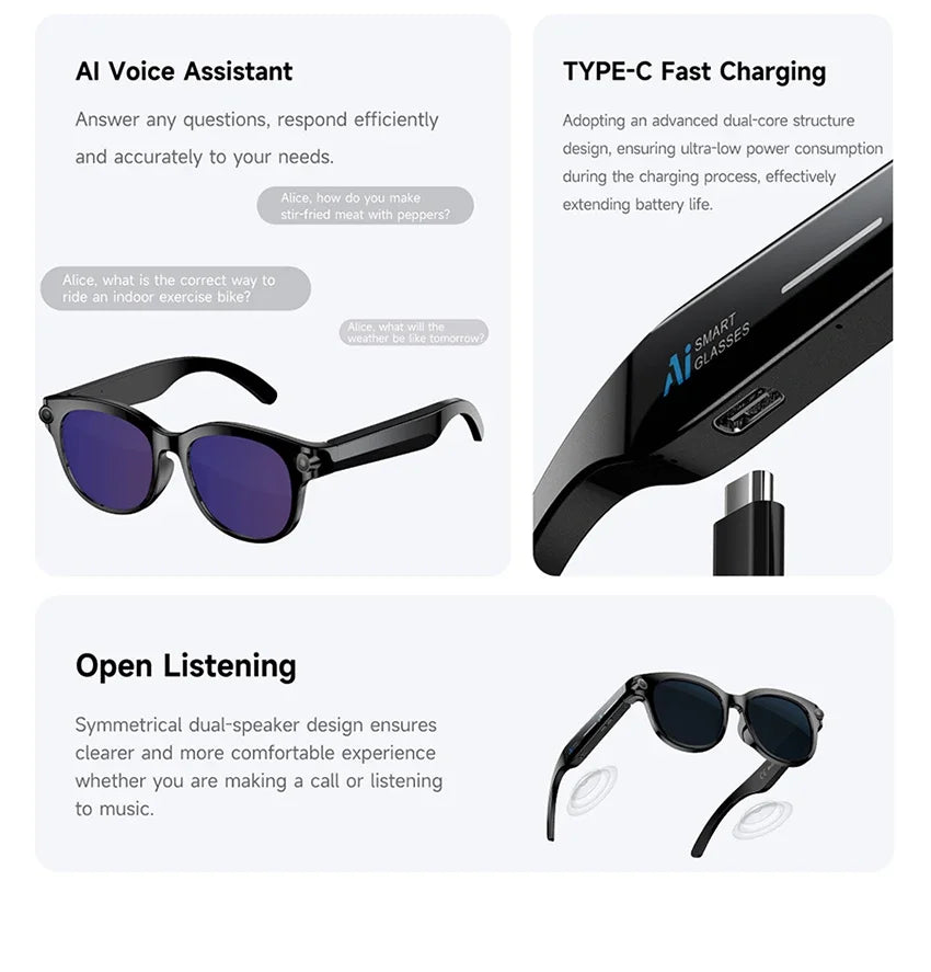 Gafas Inteligentes Xiaomi con IA, Cámara de Video de 800W, Traducción Multifuncional por IA, Minutas de Reuniones, Control de Música, Transmisión Wifi