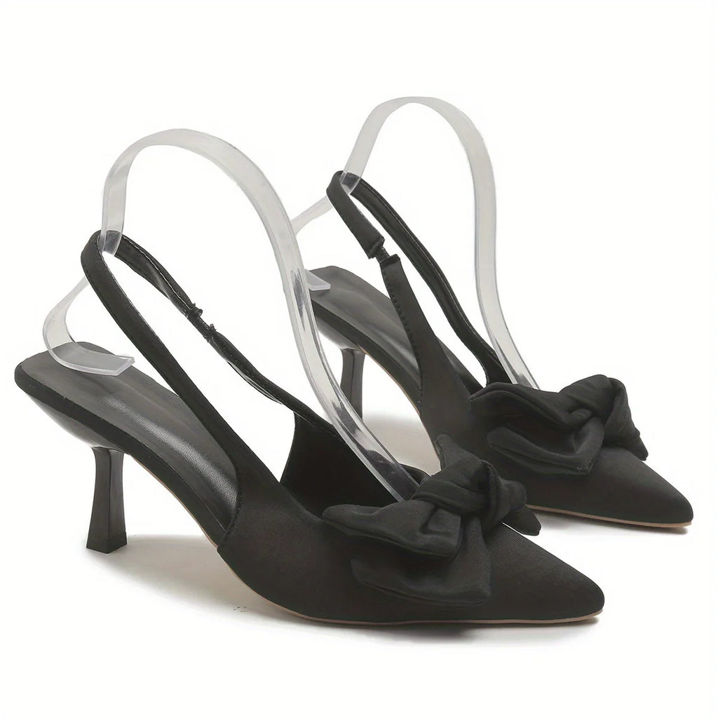 Zapatos cómodos para mujer, sandalias con tacones de aguja, pajarita, traje de verano para mujer, color morado, talla grande, nuevas niñas, puntiagudos bajos, altos, negros grandes