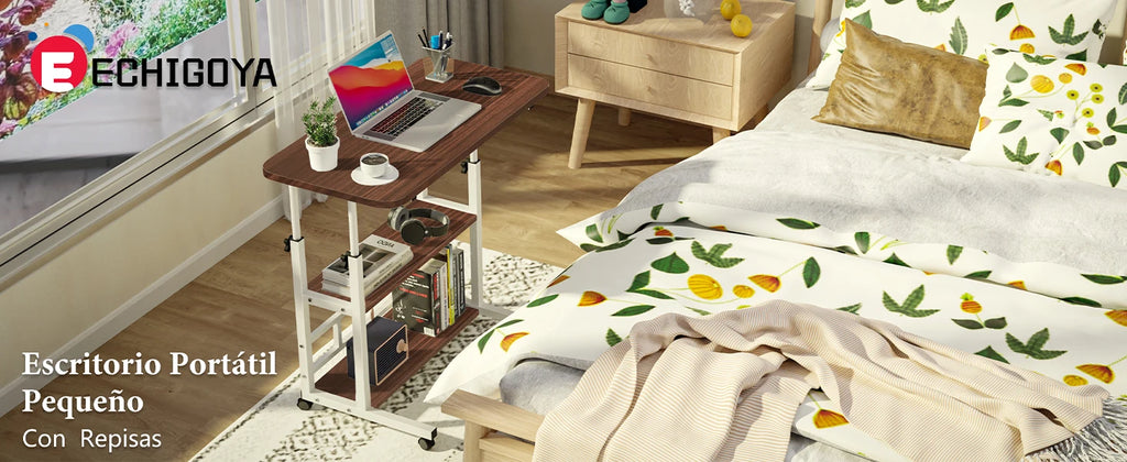 ECHIGOYA Escritorio Portátil, Mesa para Laptop, Escritorio de Computadora con Repisas, Escritorio de Pie Altura Ajustable con Ruedas, Mesa para Cama de Hospital, Home Office, 60cm*40cm
