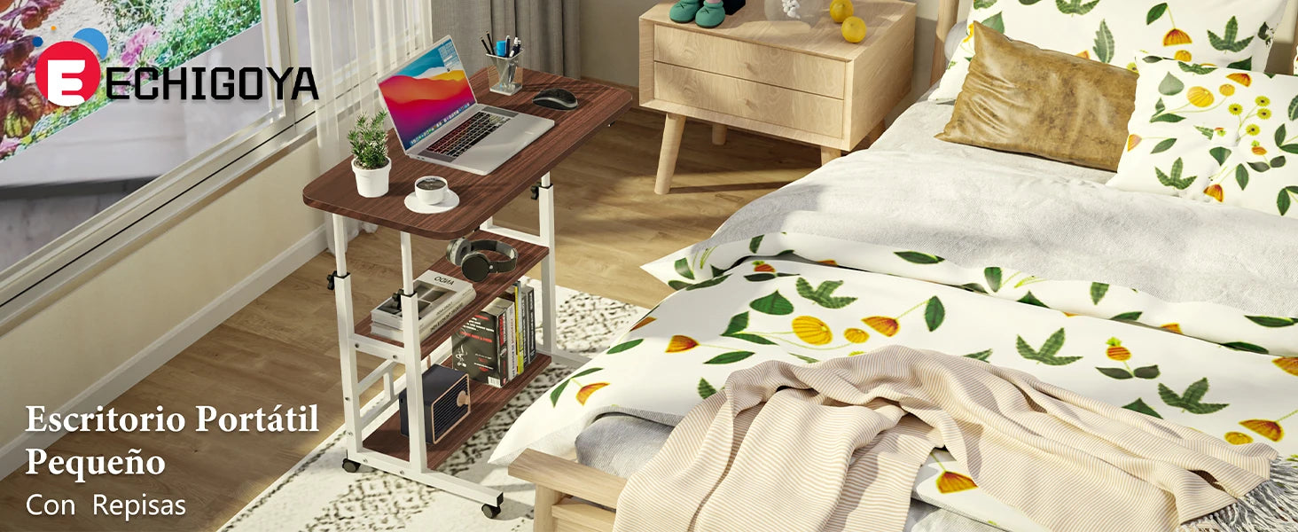 ECHIGOYA Escritorio Portátil, Mesa para Laptop, Escritorio de Computadora con Repisas, Escritorio de Pie Altura Ajustable con Ruedas, Mesa para Cama de Hospital, Home Office, 60cm*40cm