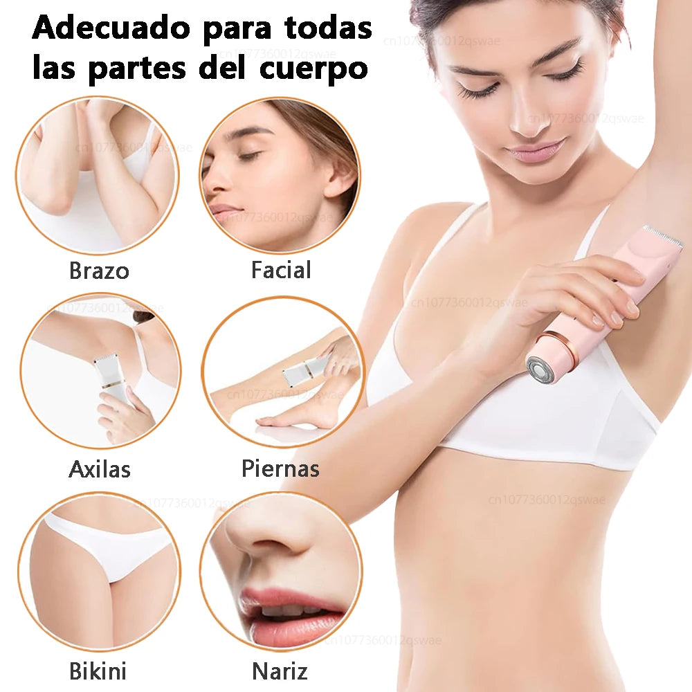 Afeitadora eléctrica para mujer, maquinilla de afeitar eléctrica 2 en 1 para mujer, piernas, axilas, cara, pelos pubianos, maquinilla de afeitar recargable, recortadora de pelo corporal
