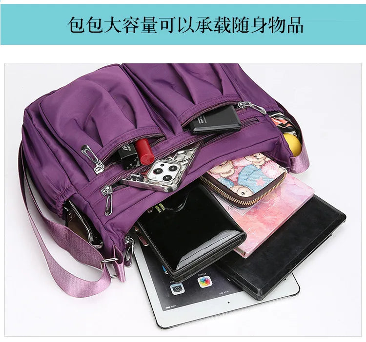 Bolso cruzado de nailon para mujer, bolso de hombro de gran capacidad, bolso femenino con múltiples bolsillos, bolso de compras de viaje para mujer, bolso de ocio