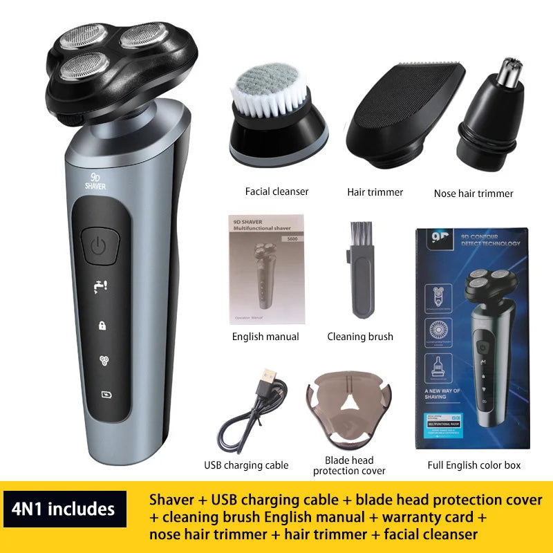 Afeitadoras eléctricas para hombres, resistente al agua, uso en seco y húmedo, recortador eléctrico, afeitadoras rotativas con batería recargable, máquina de afeitar
