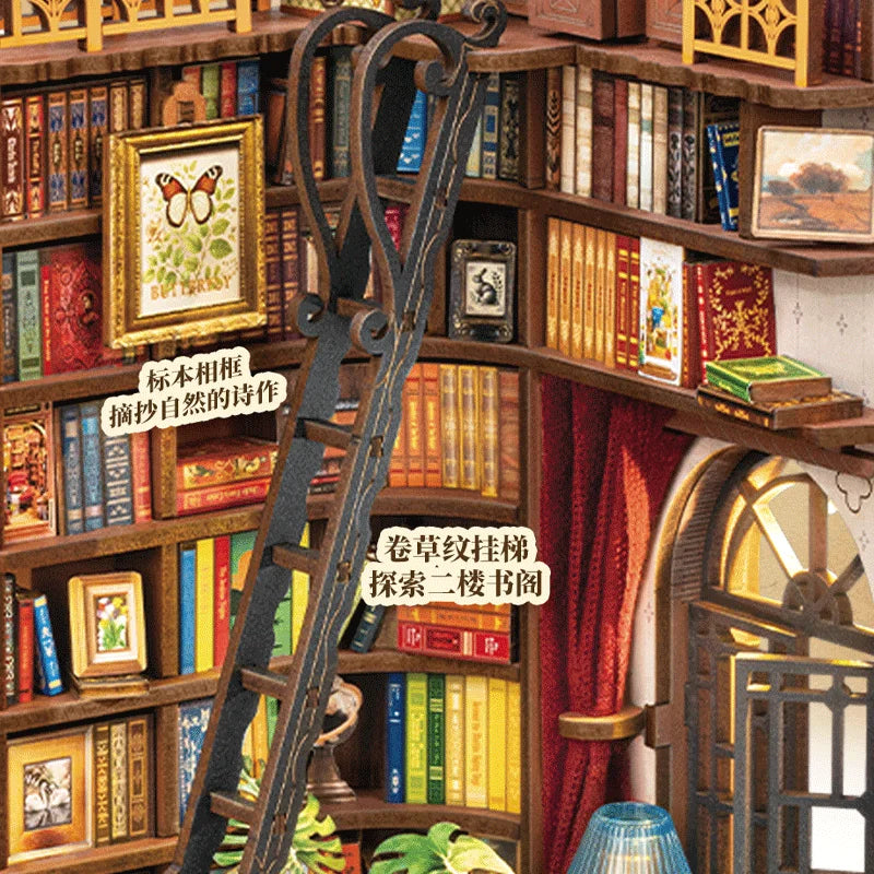 Robotime Book Nook Kits Silent Corner Study DIY Book Nook Miniature House Kit Puzzle Bookend Bookshelf Decor Gift TGE02