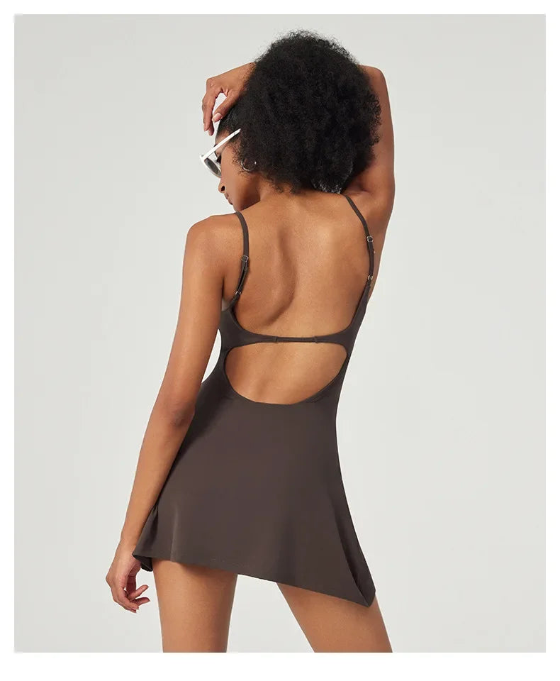 Vestido de tenis moderno SharpStar para mujer con pantalones cortos, vestido deportivo para bádminton y golf con almohadillas en el pecho, conjunto deportivo ajustado con abertura, vestido deportivo.