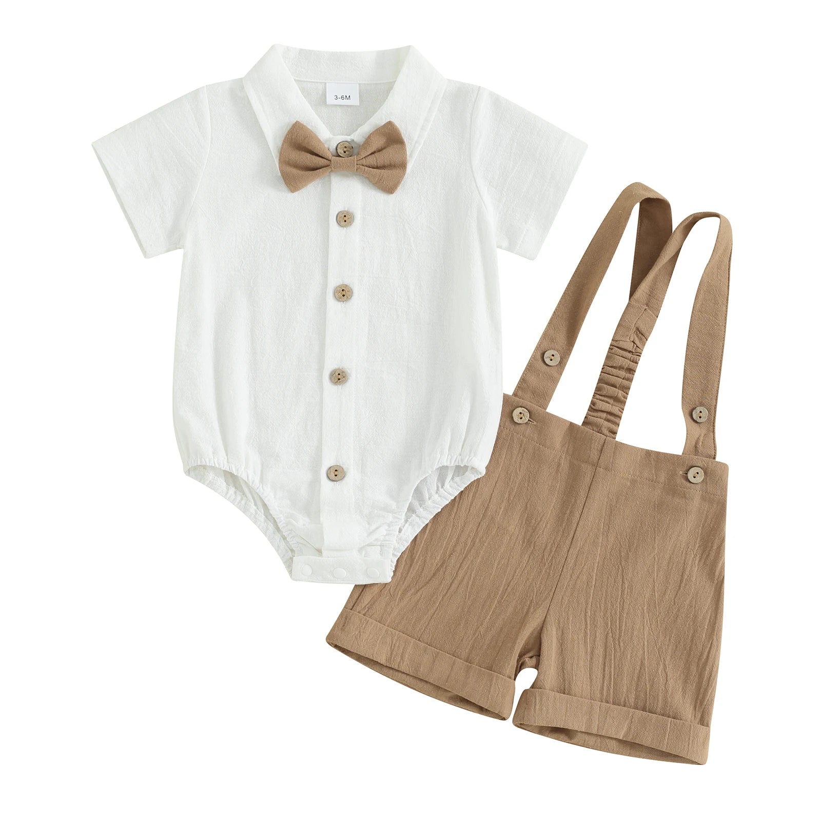 Pudcoco Conjunto de caballero para niño pequeño, pelele de manga corta de Color sólido con pajarita y monos, conjunto de pantalones cortos para uso formal de 0 a 24 meses