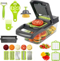 Cortador de Verduras 12 en 1 con 8 Cuchillas de Acero Inoxidable, Colador de Frutas y Verduras, Mandolina para Uso Doméstico y en la Cocina