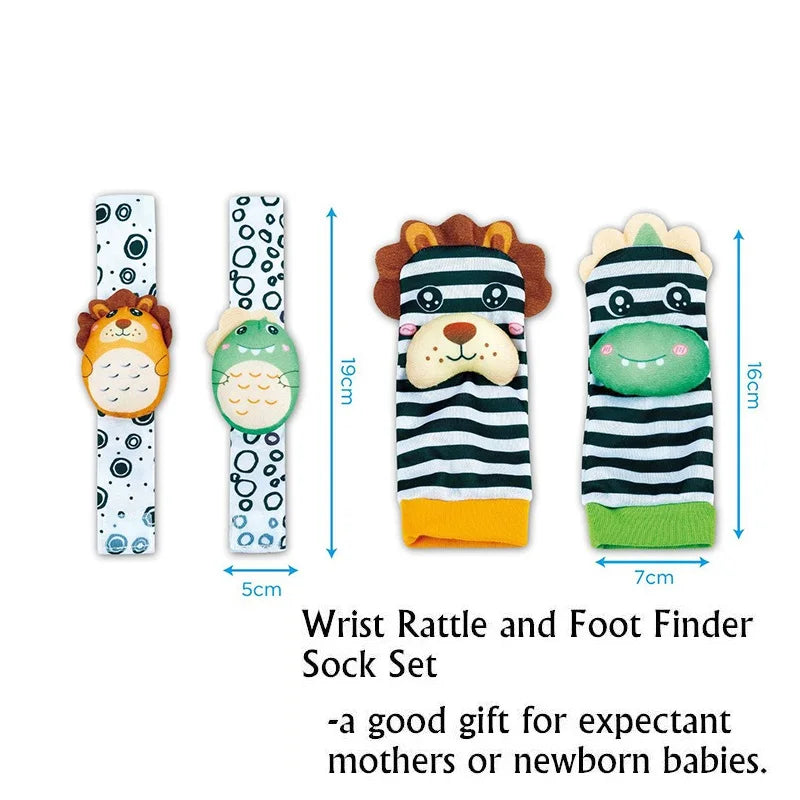 Sonajeros de muñeca para bebé, calcetines de animales para recién nacidos, buscador de pies, correa para la muñeca, calcetines para bebé, juguetes sensoriales, juguetes para bebé de 0 a 12 meses, regalo