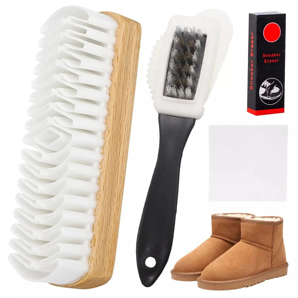 4 unids/set herramienta de limpieza eliminación de manchas Kit de cepillo de gamuza con borrador uso doméstico cepillos de nobuk Kit botas paño de limpieza para zapatos