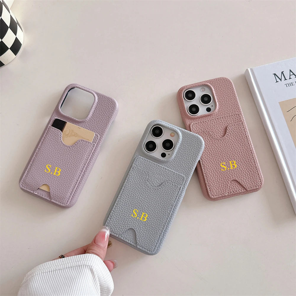 Funda Retro personalizada con nombre de cuero para tarjetas, funda tipo billetera antigolpes para iPhone 15 14 13 12 11 Pro Max 14 15 Plus
