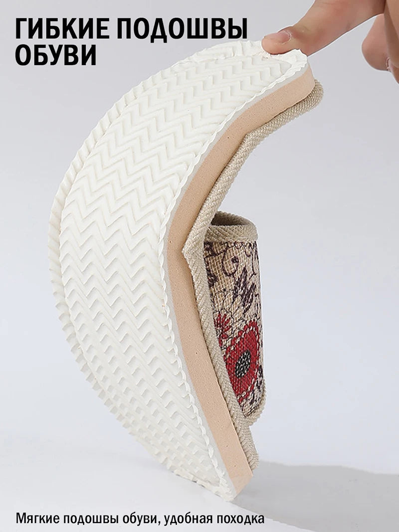 Otoño Invierno zapatillas de suelo para mujer Retro de lino con punta abierta EVA sandalias casuales de fondo grueso zapatillas de interior para parejas zapatos