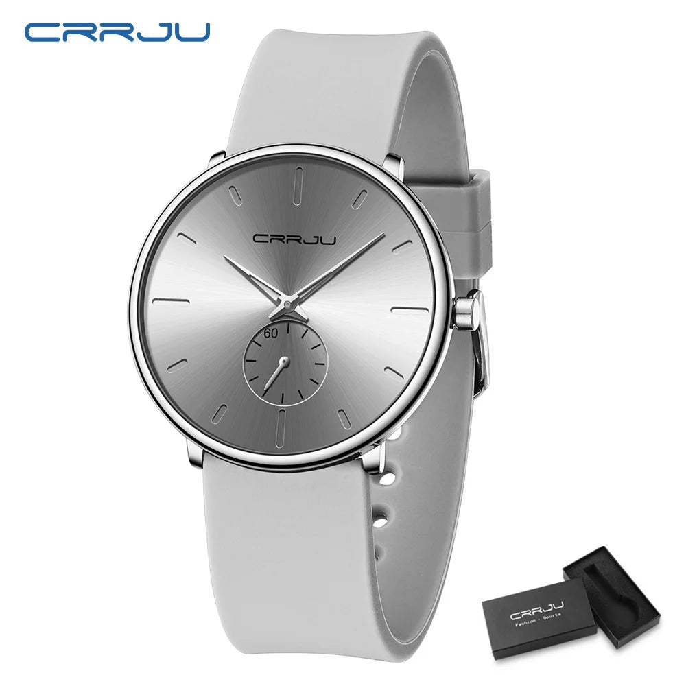 CRRJU-Conjunto de relojes de silicona informales para hombre y mujer, relojes de pulsera de cuarzo con esfera Simple, reloj de vestir para mujer