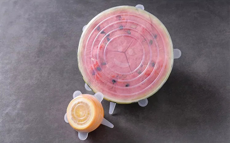 Tapas de silicona reutilizables para mantenimiento fresco, tapas de silicona adaptables para latas, platos de comida, utensilios de cocina, 6 uds.