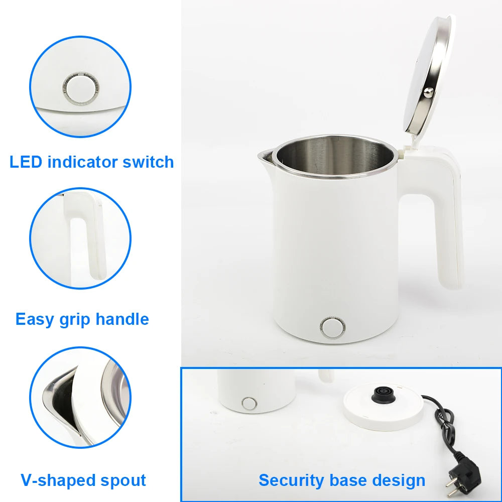 Hervidor Eléctrico Portátil de 1.0L, Hervidor de Agua Automático de Acero Inoxidable para Viajes, Campamentos en el Extranjero, Hervidor Inteligente
