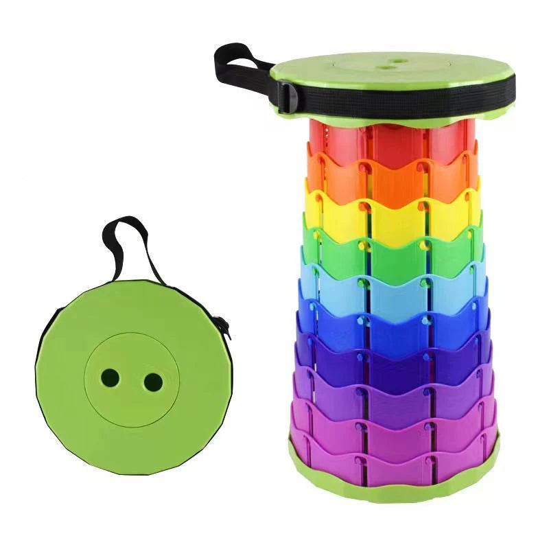 Taburete Plegable Retráctil - Diseño Portátil con Asa, Multicolor, Resistente, Ideal para Picnic, Camping y Pesca
