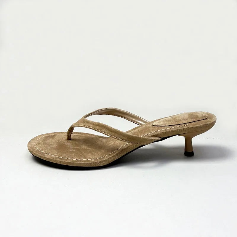 Sandalias de tacón fino para mujer, estilo chanclas, con punta redonda, para primavera y verano