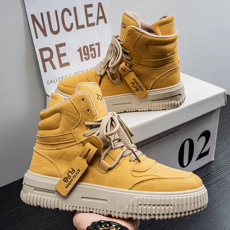 Botines de Cuero de moda, zapatillas de Skate para hombre, cómodas, antideslizantes, suela resistente al desgaste, botas de invierno, zapatos informales de calle Preppy