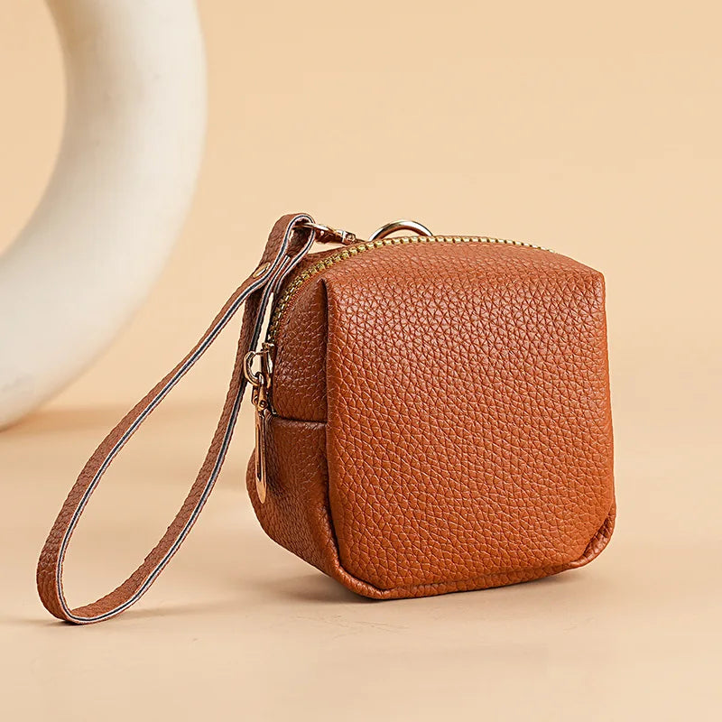Nueva Mini Bolsa de Monedas para Mujer, Portátil, para Guardar Lápiz Labial, Monedero de Cuero PU de Moda, con Correa Antipérdida, Bolsa para Llaves, Tarjetero Pequeño