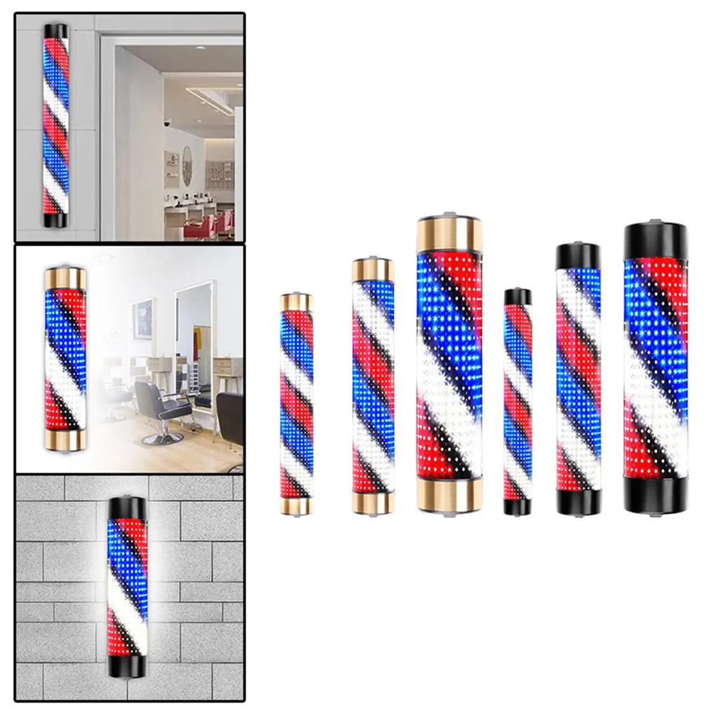 Luces de rayas de luz giratorias blancas, azules y rojas, impermeables, para barbería