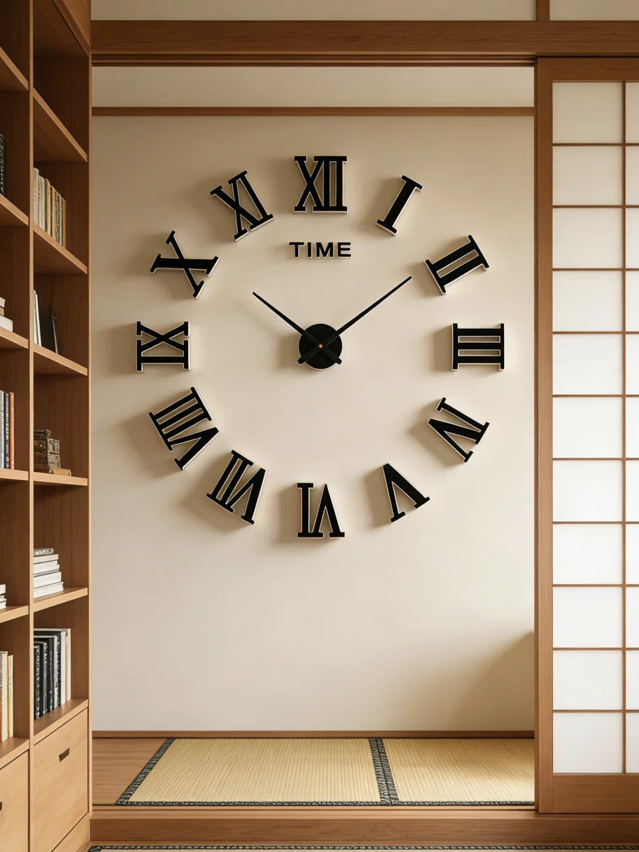 Reloj de pared con espejo acrílico de Número Romano grande 2D/3D, pegatina de moda DIY, relojes de cuarzo, reloj, decoración del hogar, pegatinas para el salón