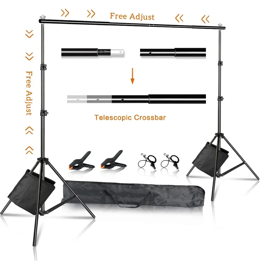 Soporte de fondo para estudio de vídeo y fotografía de 2,6x3M/8,5x10 pies, sistema de soporte de fondo telescópico ajustable con bolsa de transporte