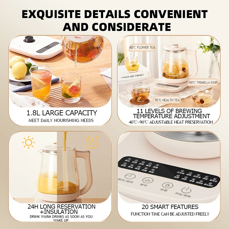 SUNATUR-hervidores eléctricos de vidrio, olla saludable multifunción de 220V, leche, fruta, té, café, agua, 800W, preservación del calor las 24 horas