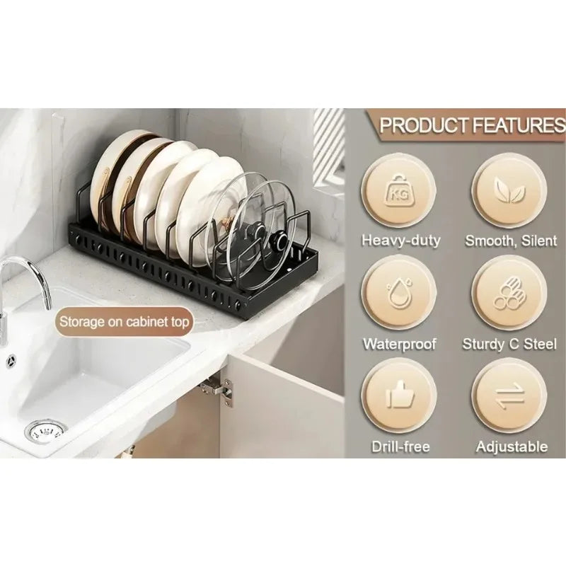 Organizador extraíble para gabinetes de cocina con rieles deslizantes, estante de almacenamiento ajustable para ollas, sartenes y platos