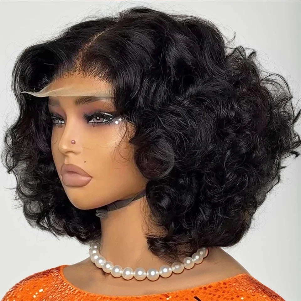 250% Bob corto sin pegamento Wear And Go pelucas de cabello humano ondulado listo para ir precortado 13x6 HD peluca Frontal de encaje cabello humano para mujeres