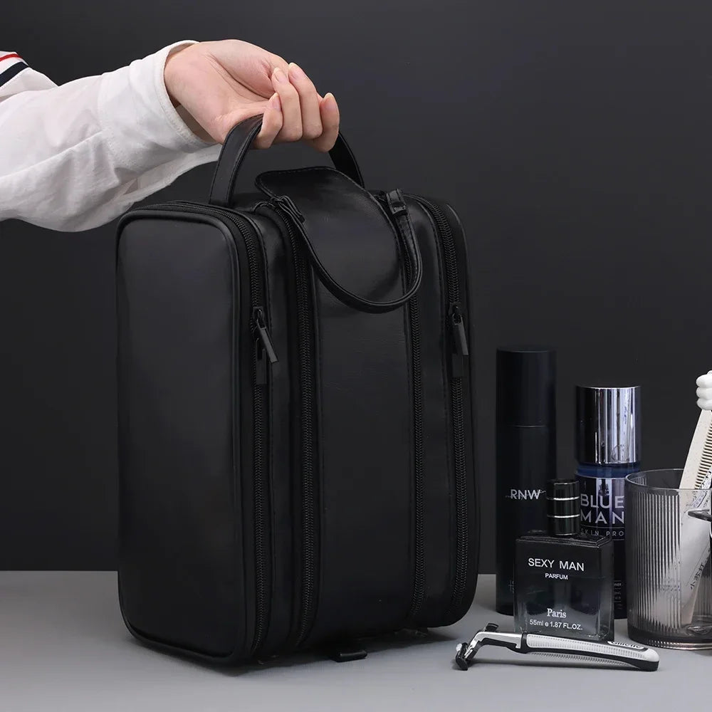 Neceser de PU con múltiples bolsillos para mujer y hombre, bolsas de maquillaje esenciales de viaje, bolsa colgante impermeable, bolsa organizadora de lavado de cosméticos