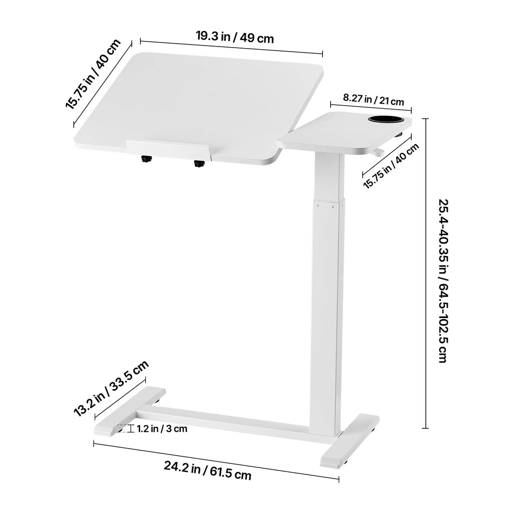SucceBuy Mesa sobrecama Mesa auxiliar de cama móvil con ruedas giratorias Escritorio para computadora portátil ajustable en altura y ángulo para oficina, estudio y hogar