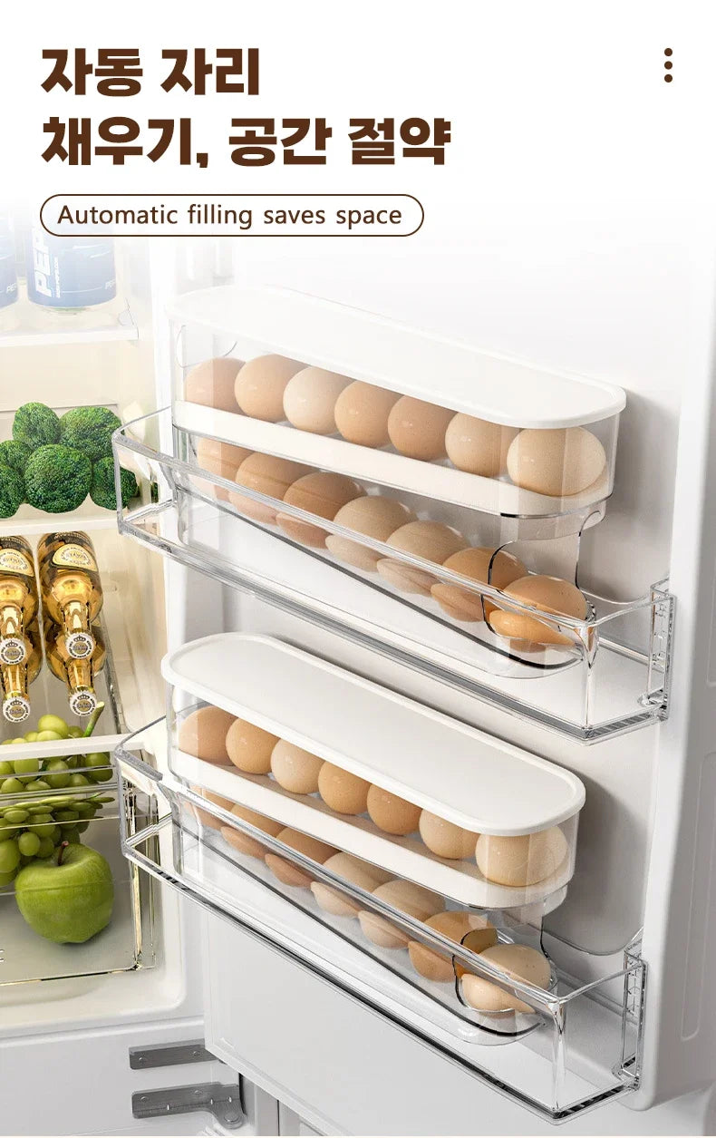 Caja de huevos tipo diapositiva, doble rodillo automático para huevos, puerta lateral para refrigerador, almacenamiento de huevos, soporte para huevos para encimera de cocina