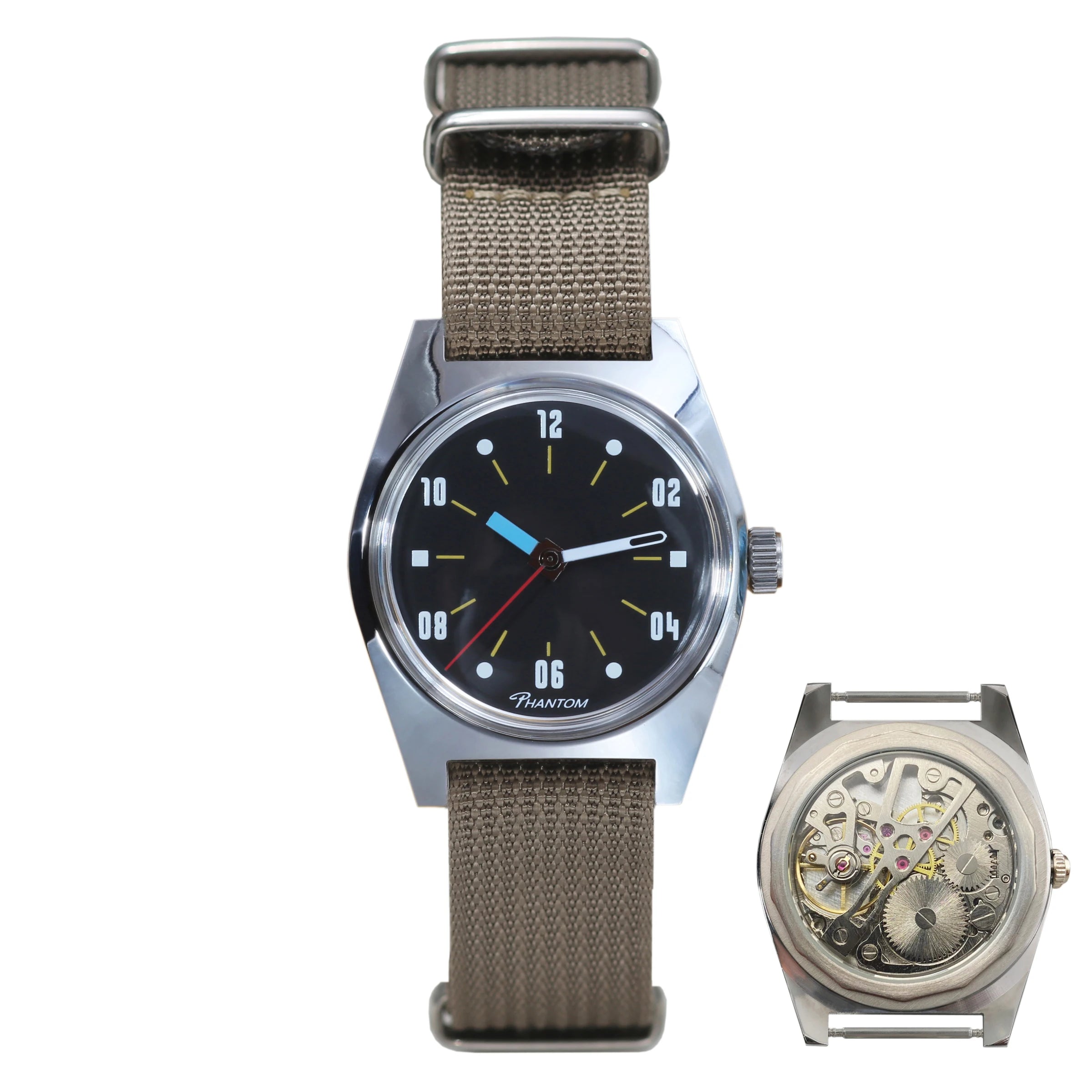 Un regalo pensado. Movimiento de cuerda manual de 36 mm. Reloj mecánico favorito de los hombres jóvenes con un diseño Bauhaus moderno.