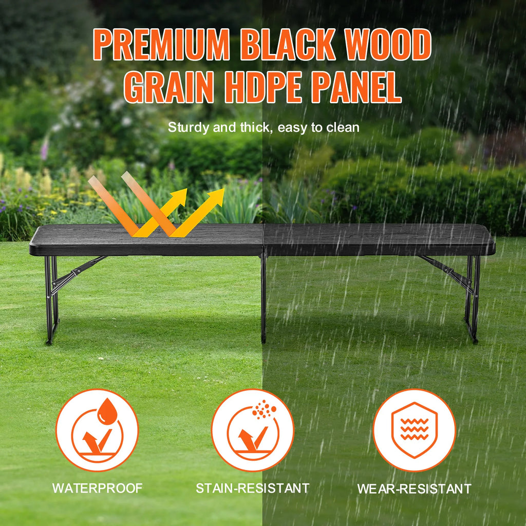 SucceBuy Banco plegable de plástico Banco plegable portátil de 6 pies con asa de transporte para actividades entretenidas de fútbol en el jardín Negro