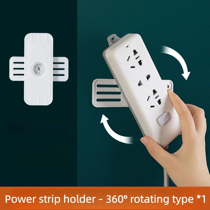 Soporte montado en la pared, fijador de enchufe sin perforaciones, fijador de enchufe autoadhesivo, soporte para regleta de alimentación, estante organizador de cables