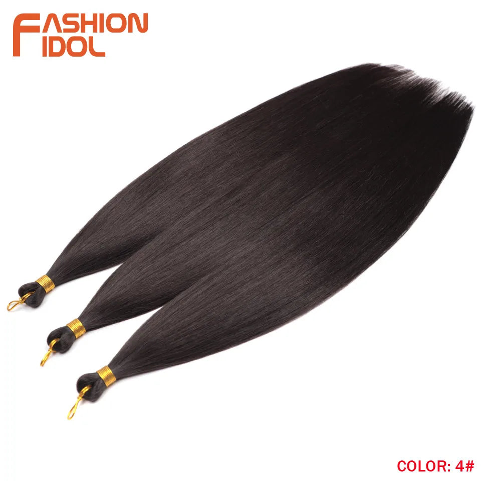FASHION IDOL, 28 pulgadas, 300g/3 piezas, cabello liso, cabello trenzado sintético, extensiones de cabello de fibra resistente al calor, color gris ombré