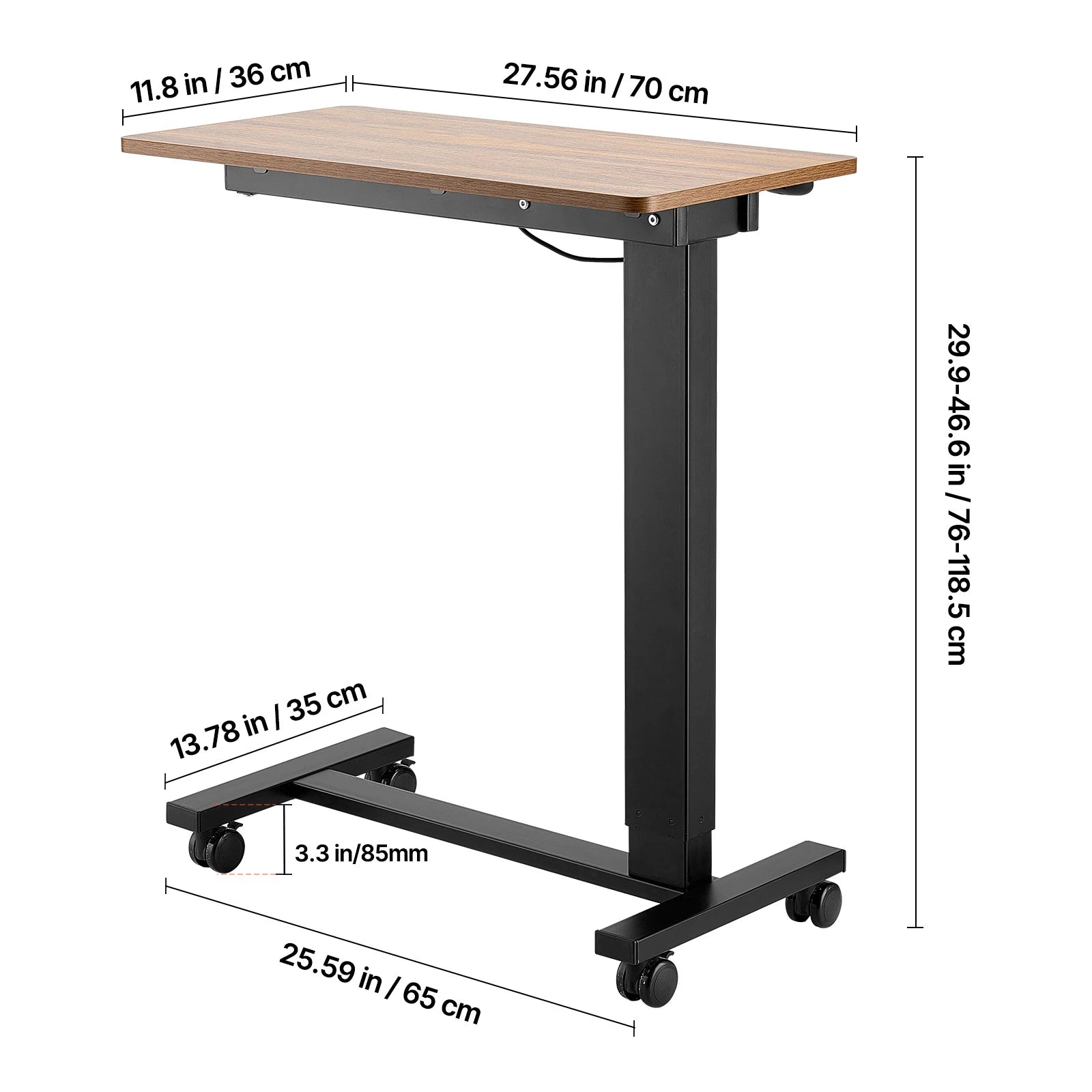 SucceBuy Mesa sobrecama Mesa auxiliar de cama móvil con ruedas giratorias Escritorio para computadora portátil ajustable en altura y ángulo para oficina, estudio y hogar