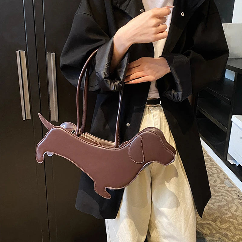 Bolso de hombro tridimensional de perro salchicha, bolso Retro de cuero PU con diseño de bolso para axila para mujer, bolso de viaje de tendencia