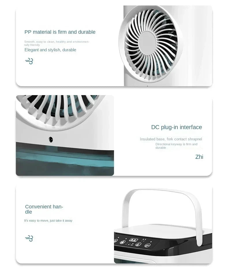 Ventilador Portátil con Aire Acondicionado HOMEFISH, Ventilador de Escritorio con Doble Pulverización Ultrasónica, 3 Velocidades, Silencioso, Enfriador de Aire, Luz Nocturna, Ventilador Eléctrico