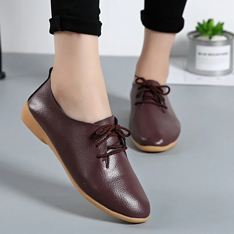 Mocasines de piel auténtica para mujer, zapatos informales, calzado suave con punta estrecha, zapatos planos de verano