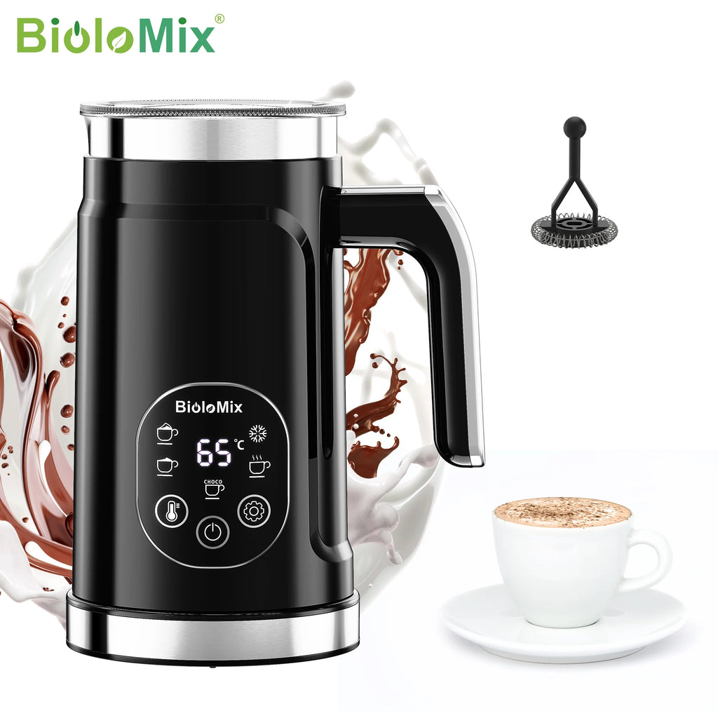BioloMix Espumador de leche 5 en 1 con pantalla táctil LED mejorada - Calentador de leche para café con leche caliente y fría