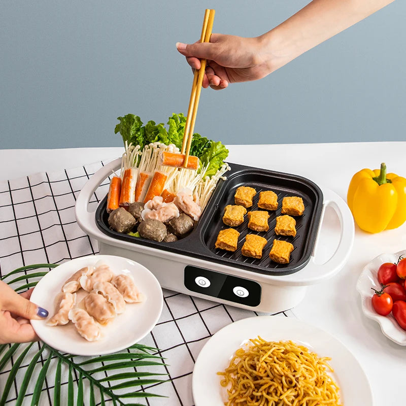 Olla y plancha Shabu antiadherente 2 en 1, ollas múltiples para barbacoa, olla Shabu Shabu con parrilla, filetes, Ramen y fideos, olla de Cocina eléctrica