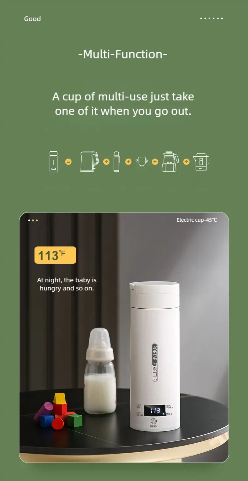 JFBONIN-hervidores eléctricos portátiles para té y café, hervidor de agua para hervir, taza térmica, botella de agua antiescaldaduras, menú en inglés