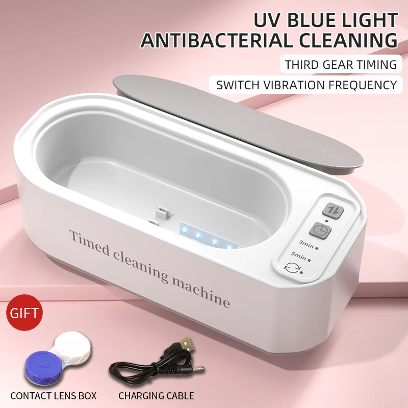 Limpiador Ultrasónico de 3 Velocidades con Luz Azul Antibacteriana de Alta Frecuencia para Joyería, Anillos, Gafas y Brochas de Maquillaje 2026