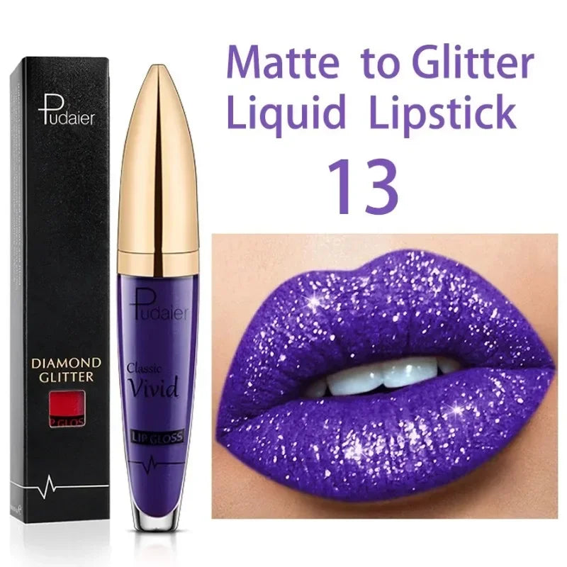 Lápices labiales líquidos con purpurina mate, brillo de labios brillante con diamantes, resistente al agua, brillo de labios de larga duración, Maquillaje de tinte de labios para mujer