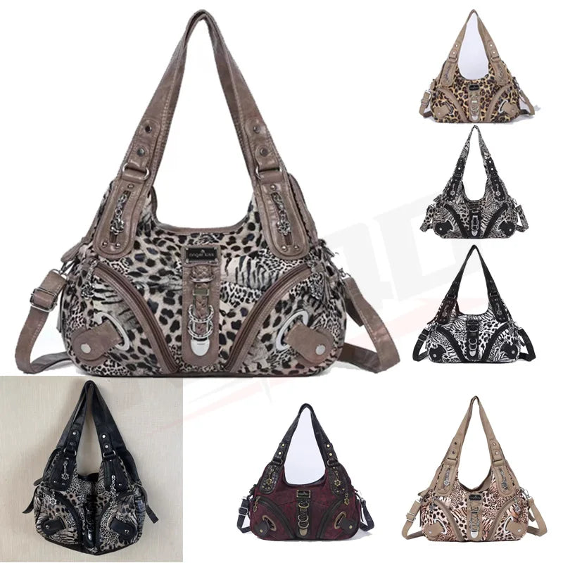 Bolsos de Mano Vintage con Estampado de Leopardo para Mujer, Estilo Punk Biker Y2K, Bolso de Hombro con Asa Superior, Bolsos de Axila para Dama, con Múltiples Bolsillos