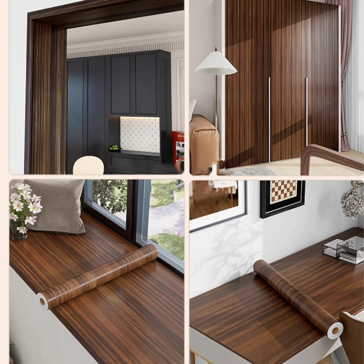 Rollo de papel tapiz adhesivo con 5 metros, pegatina impermeable de grano de madera, armario, puerta de escritorio, pegatinas de renovación de muebles